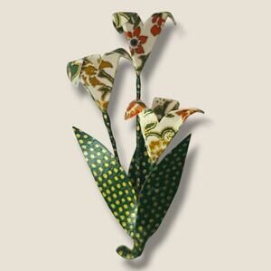 Vintage Artisan Origami Lily Flowers Brooch Pin